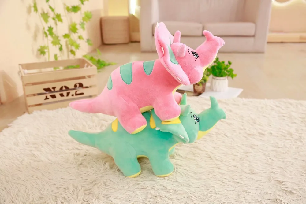 Трицератопс кукла зеленый/розовый плюшевый динозавр, игрушка мягкие динозавров Детская Коллекция игрушек с моющейся Животные куклы дети подарок 55/70 до 95 см
