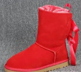 Женская зимняя обувь в австралийском стиле; женские ботинки; bota mujer; кожаные ботинки; женская обувь; Зимние ботильоны в австралийском стиле с бантом и мехом - Цвет: 80 red