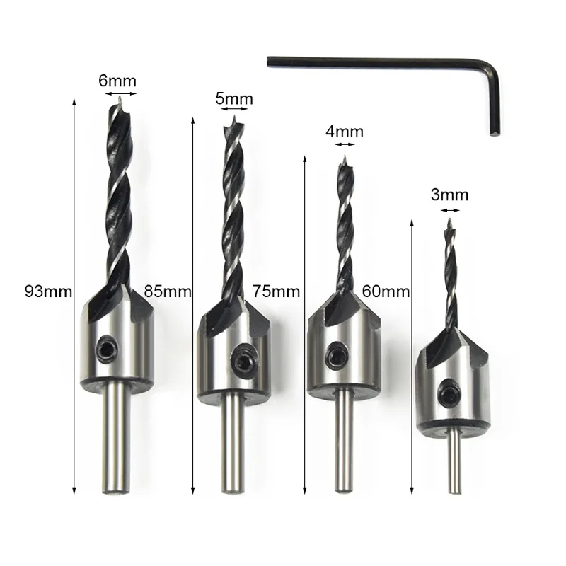 

4pcs/7pcs HSS 5 Flute Wood Drill Bit Set Size 3mm-10mm Reamer Woodworking Chamfer Drill Bit Round Shank Countersink Drill Bit