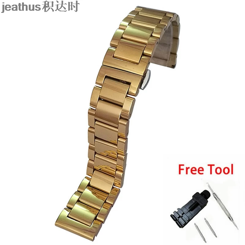 Jeathus yellow gold color watchband solid stainless steel watch band 18 20 21 22 23 24mm bracelet strap for smart watches | Наручные часы