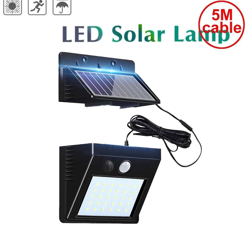 

30 leds solar light split mount pIR motion sensor waterproof ip65 spot flood lamp for street garden patio indoor usage 5M cable