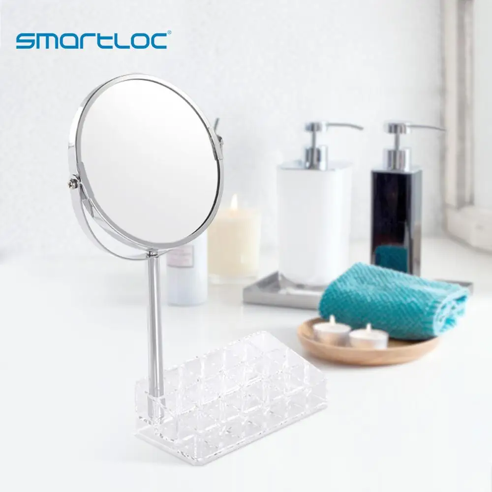 

2 in 1 smartloc Iron Makeup Mirror with Box Bathroom Make up Bath Mirrors Cosmetic Storage Container 360 Rotating Holder Rack