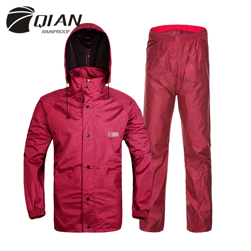 

QIAN RAINPROOF Professional Outdoor Raincoat Hidden Rainhat Thicker Mesh Lining Safety Reflective Tape Design Super Rainsuit