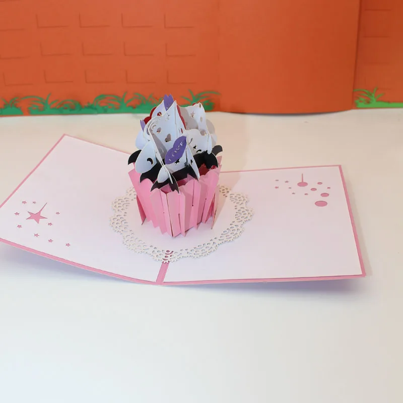  3D Handmade Valentine's Day Show Love Birthday Party Cup Cake Paper Invitation Greeting Cards PostC - 32839557479