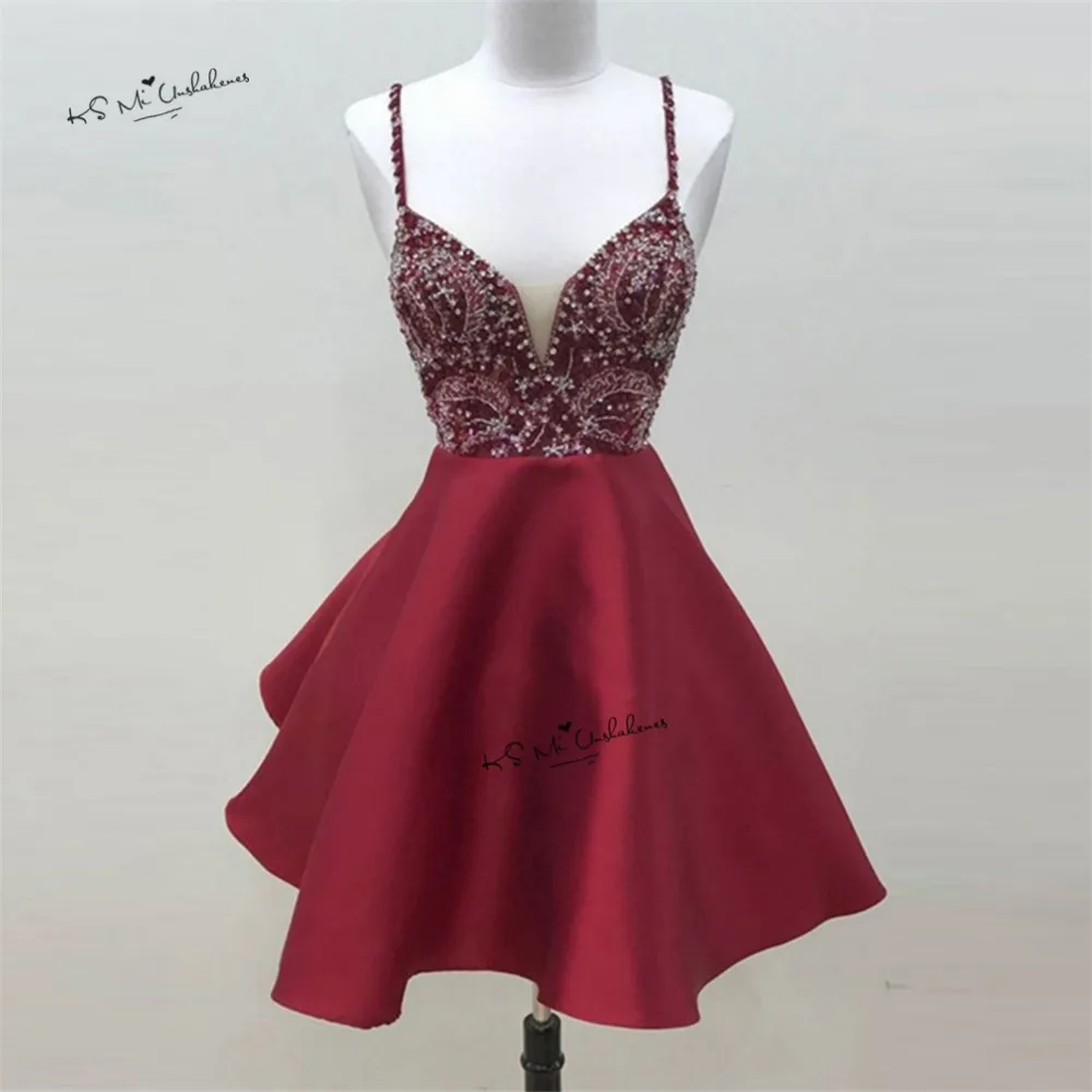 Сексуальное красное короткое выпускное Бисер для платья выше колена Vestidos de Coctel коктейльное платье с открытой спиной платье для выпускного вечера Рождество