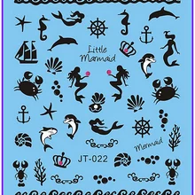 1х наклейка для ногтей, черная и белая Русалка, рыба, морская лошадь, переводные наклейки на ногти, наклейка с водой, Opp рукав, упаковка JT022