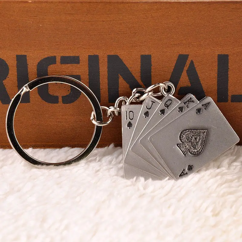 

New Creative Silver Metal Key Chain Ring Gift Poker Keychain Keyfob Keyring
