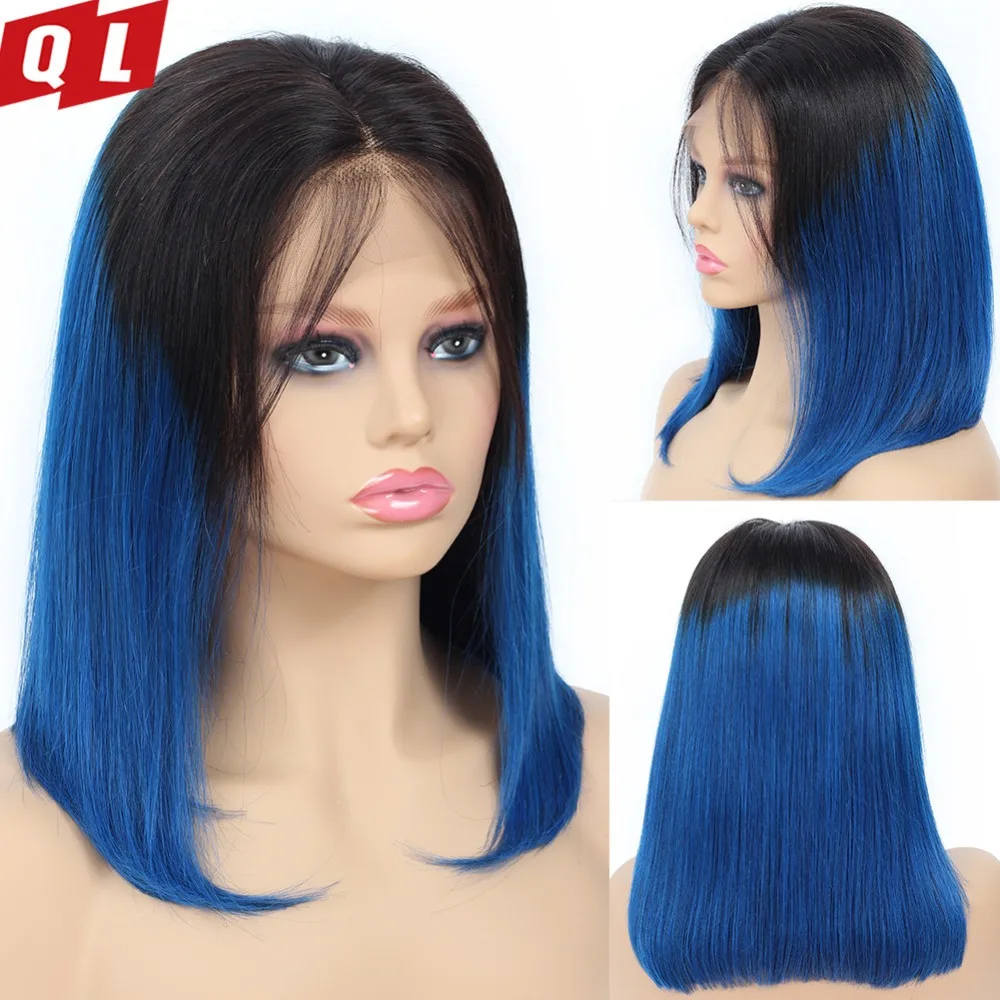 QLOVE HAIR Brazilian Straight Human Hair Wigs Remy Hair 100% Human Hair Lace Front Wigs For Women Ombre Color Grey Blue Burgundy (2)
