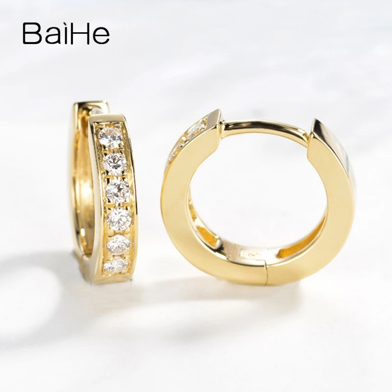 BAIHE Solid 14 K желтое золото 0.18ct круглый полный огранки натуральные бриллианты Свадебные модные ювелирные изделия серьги-гвоздики