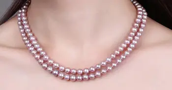 

double strands 7-8mm south sea round lavender pearl necklace 18"19"925s