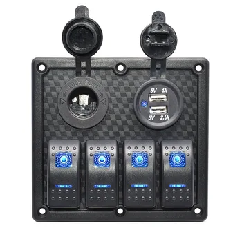 

Rocker Switch Panel with Dual USB Charger Socket & 12V Power Outlet for Car Marine Boat Rv Camper Trailer
