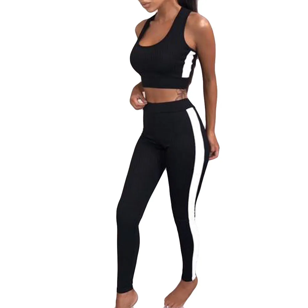 Женский комплект из 2 предметов, спортивный костюм, толстовка, брюки, комплекты, спортивная одежда без рукавов, тренировочный костюм для женщин#0613 - Цвет: Черный