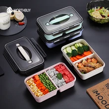 WORTHBUY, японский детский Ланч-бокс, микроволновая печь, Bento box с отделениями, пшеничная солома, Bento Ланч-бокс, герметичный контейнер для еды