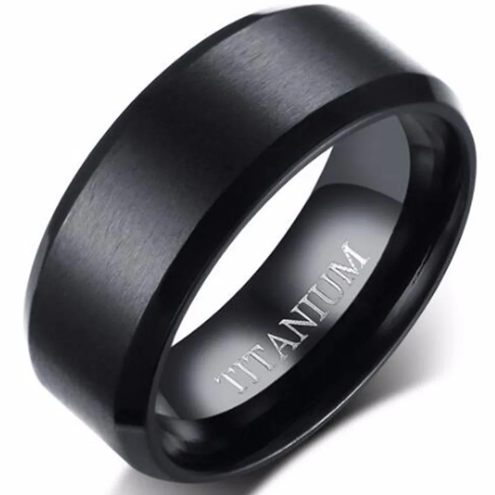 8MM Size 7 15 Pure Titanium Black Ring Classical Simple Plain Wedding