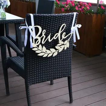 

2pcs Wooden Bride Groom Chair Signs with Wheat Wedding Chair Hanging Decorations Great photo props for the engagement and weddin
