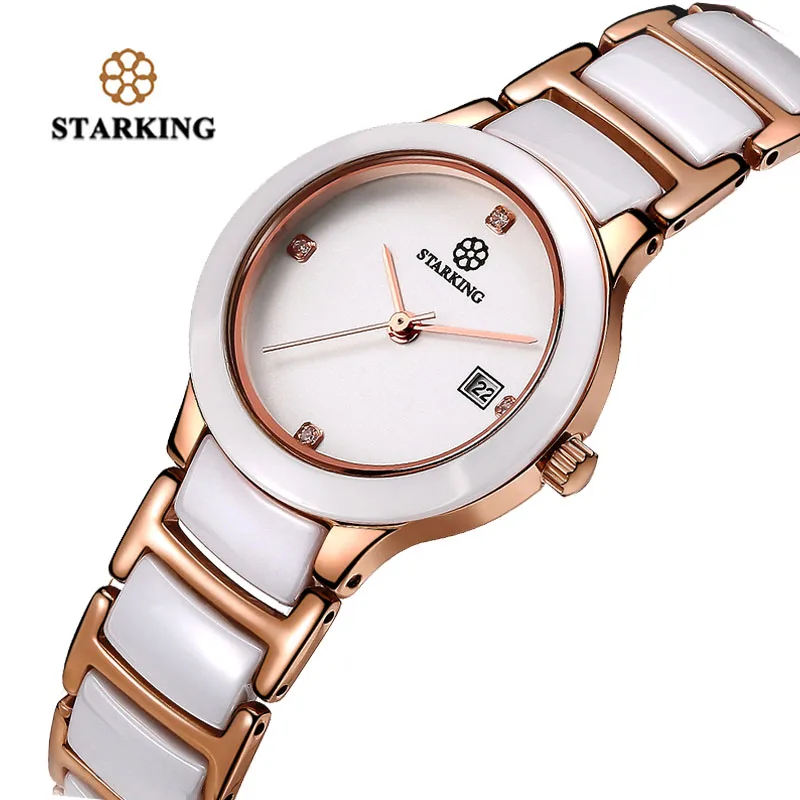 

STARKING Watch Women's Luxury Rose Gold Watch Crystal Diamond Ladies Ceramic Bracelets Quartz Wrist Watches for Women Top Femme