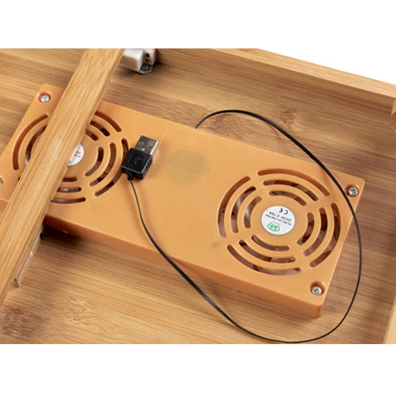  Ergonomics Adjustable Laptop Desk with USB Cooling Fan for Lap Table Bamboo Foldable Breakfast Serv
