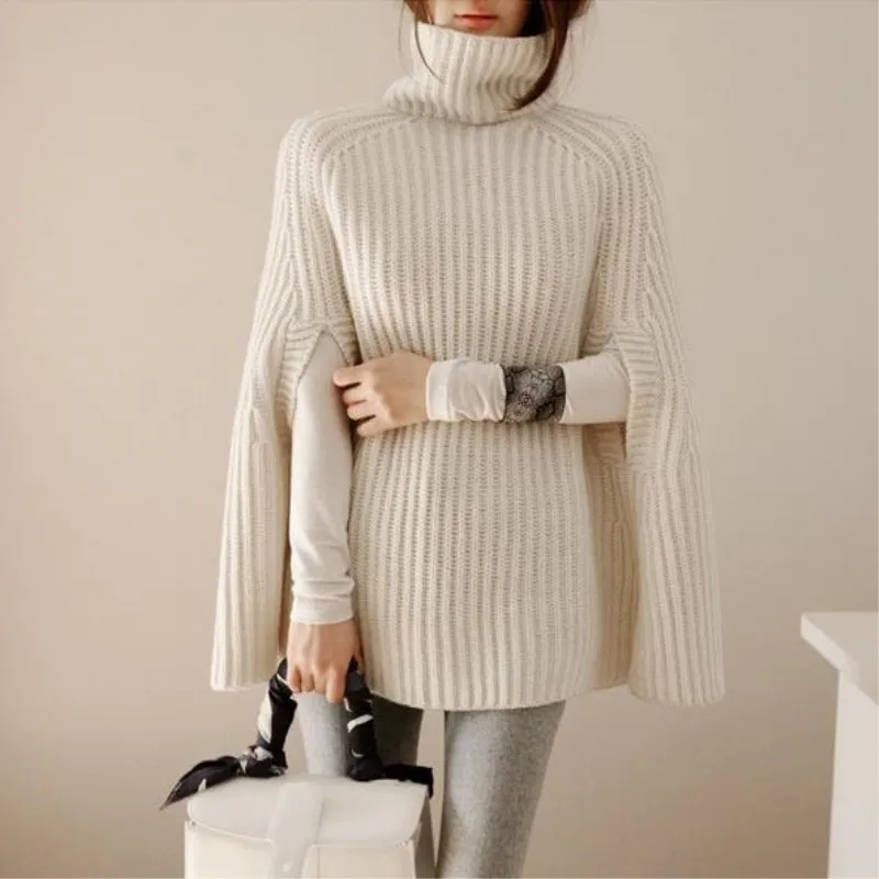 

FXFURS Autumn Winter New Batwing Sleeve Women Sweater Korean version Turtleneck Pullover cloak Loose shawl Female Knitted Tops