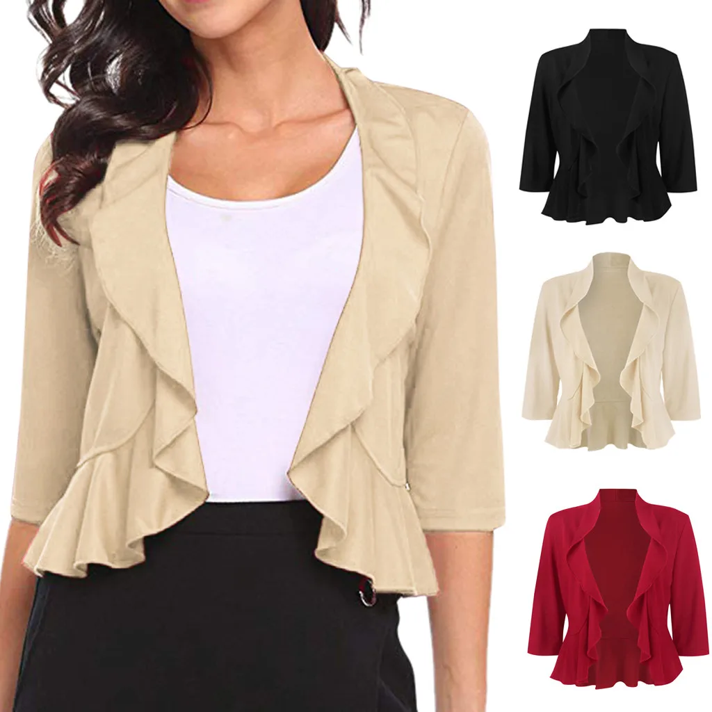 HSU 2019 New Arrival Women Coat Shorts Party Flouncing Solid Color Ruffles Peplum Cardigan Outerwear for Ladies Femme Hot | Женская