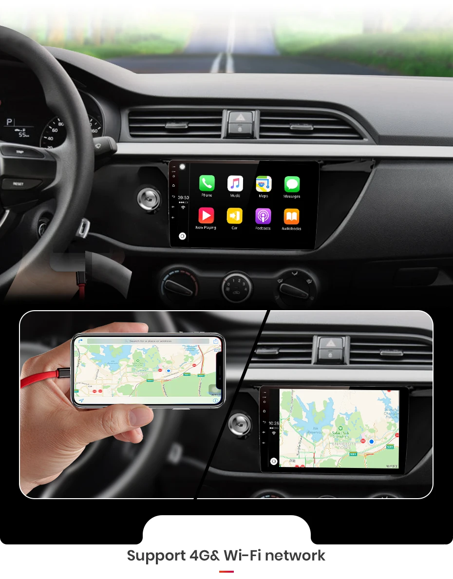 Cheap AWESAFE Android 8.1 4G+64G Car Radio Multimedia Video Player GPS Navigation CarPlay 2 Din 9" For For KIA RIO 4 2017 sedan no DVD 8