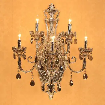

Dressing room 5-arm large Antique silver wall lamps Restaurant Salon Bedroom aluminum Crystal Wall Sconces Arandela led E14 Home