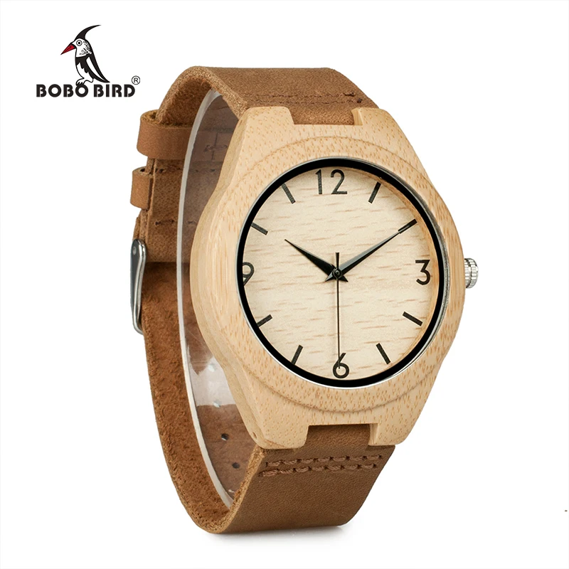 BOBO BIRD WA31A32 Bamboo Wooden Watches for Men Women Number Scales Leather Band Lovers Quartz Watch