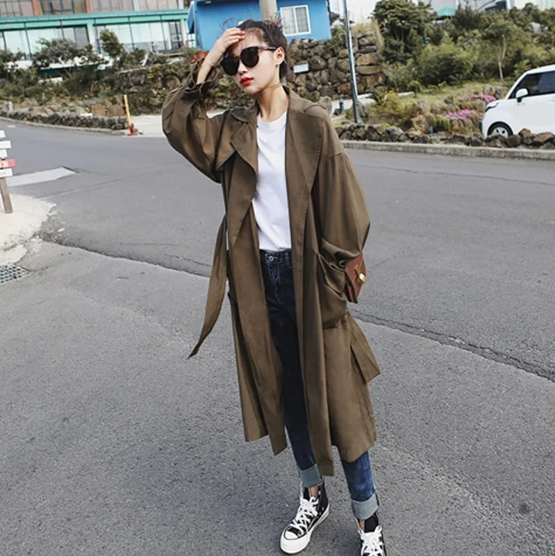 

LANMREM 2019 Women Spring Autumn New Korean Belt Pocket Windbreaker Casual Female High Quality Solid Color Overcoat E61706