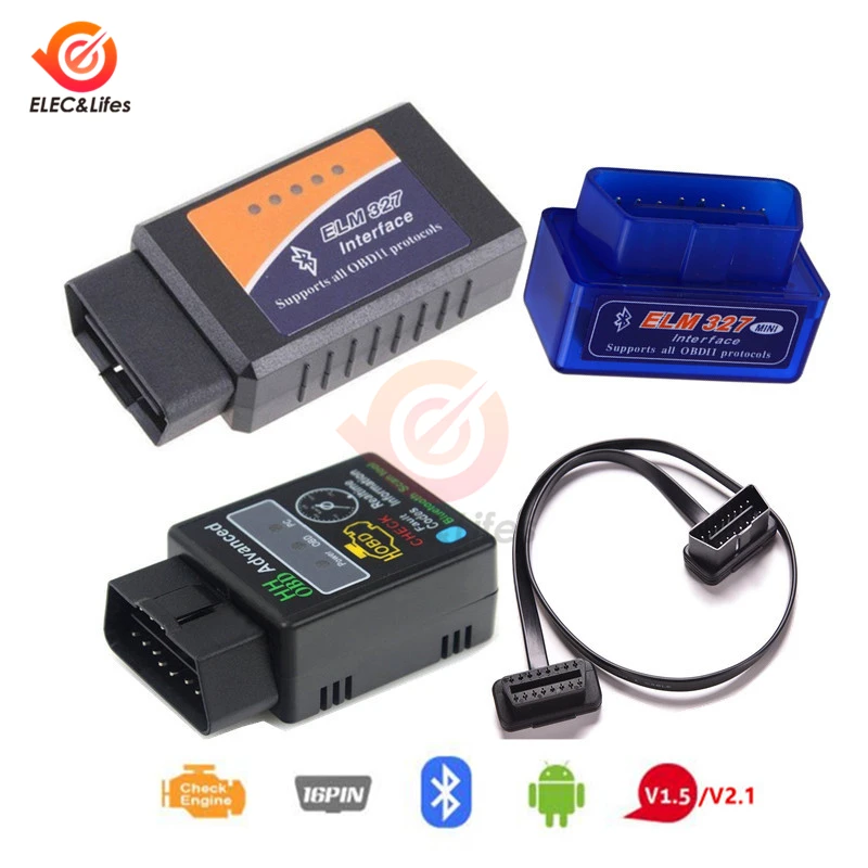

ELM327 V1.5 V2.1 OBD2 OBDII Bluetooth Auto Diagnostic scanner 12V Car motorcycle Code Reader OBD2 adapter 16Pin Extension Cable