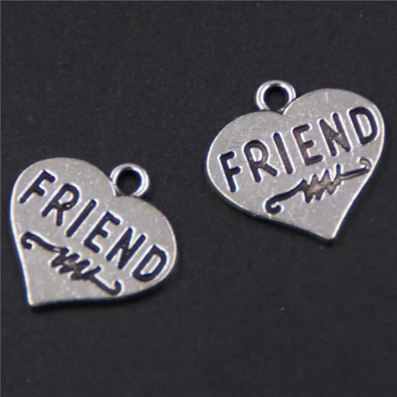 

WKOUD 20pcs Antique Silver Friend Heart Charms alloy pendants DIY Metal Bracelet Necklace Jewelry Findings A476