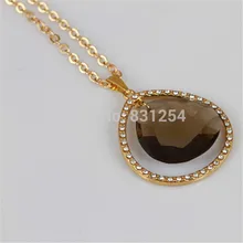 1pc New Luxury Brown Crystal Glass Druzy Quartz Charm Pendant Necklace Fashion Rhinestone Stone Necklace Women Jewelry Gift