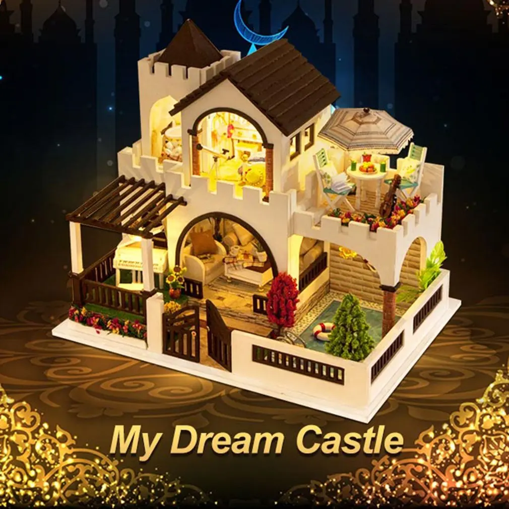

DIY Big Villa Miniature Dollhouse With Furnitures 3D Wooden Model Doll House Toys For Children Birthday Gift Dream Castle