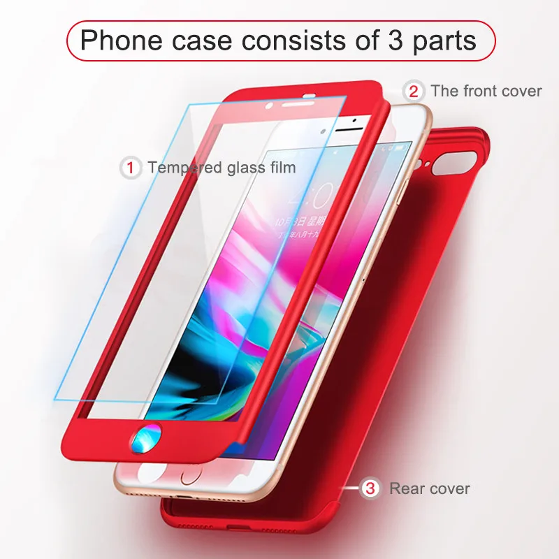 QSEHPO 360 Full Cover Phone Case For iPhone X 8 6 6s 7 PC Protective Cover For iPhone 7 8 Plus 6S 6 S Plus Case Cover With Glass QSEHPO 360 Full Cover Phone Case For iPhone X 8 6 6s 7 PC Protective Cover For iPhone 7 8 Plus 6S 6 S Plus Case Cover With Glass