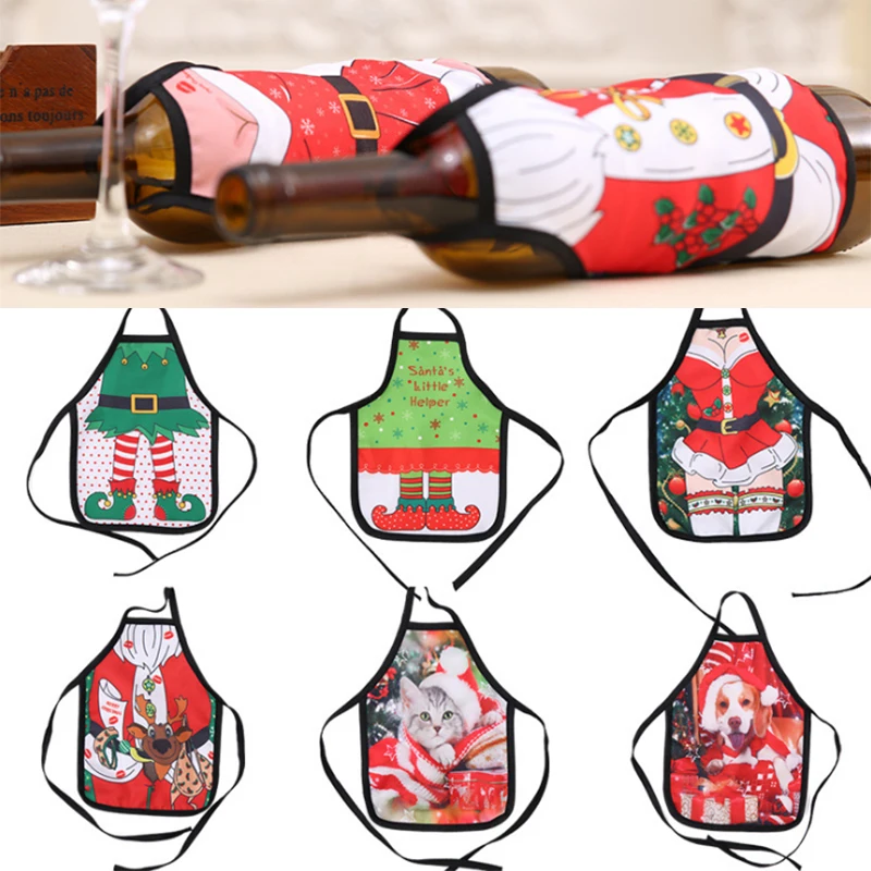 

Cute Funny Mini Apron Christmas Wine Bottle Covers Table Decor Decorations