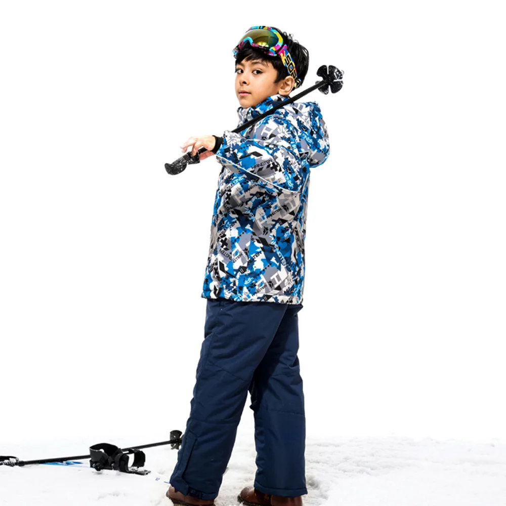 

4-14 Year Children Snow Jacket Ski Suit Sets Outdoor Boy Skiing Snowboarding Clothing Thermal Winter Jacket + Bib Pant -30degree