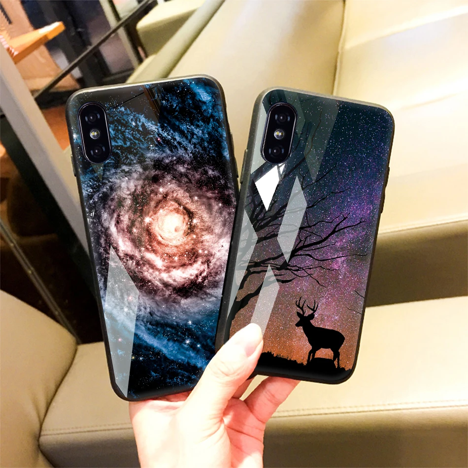 TOMKAS Tempered Glass Case For iPhone XS Max XR XS Silicone Stars Space Cover Phone Case For iPhone X 10 XS XR Luxury Cases TPU  (26)