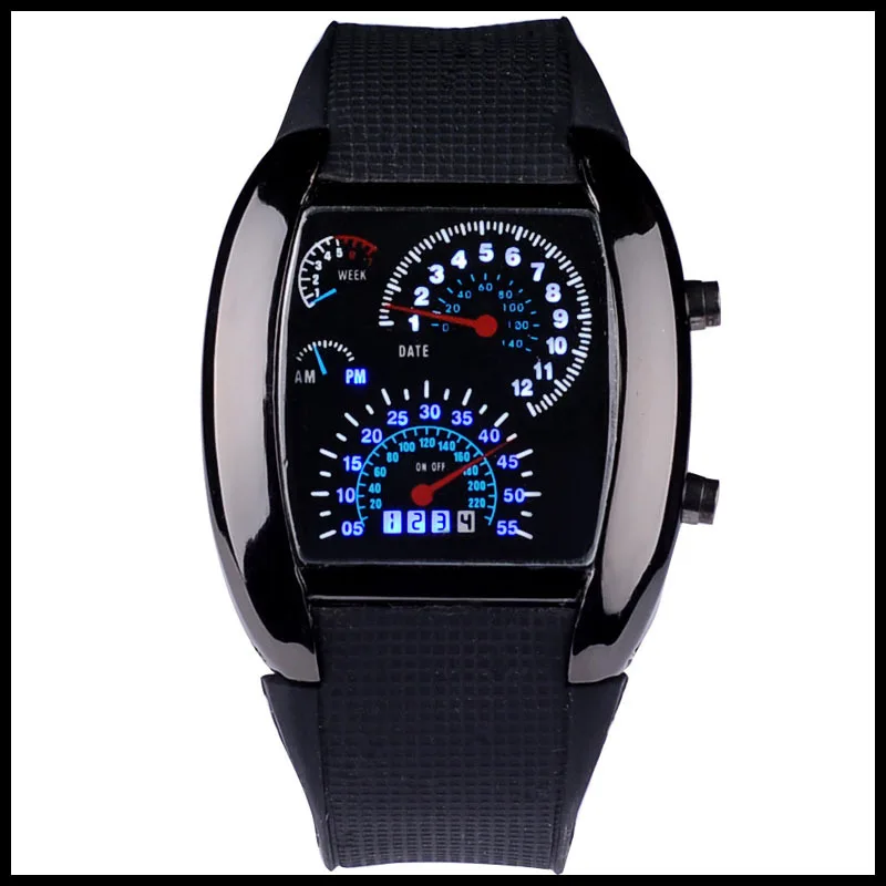 1pcs Fashion Watch Men Sports Led Watches Race Speed Car Meter Dial