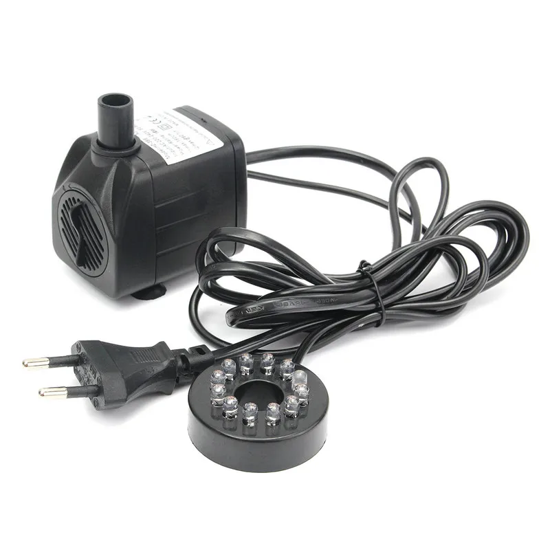 

420L/h Submersible Tabletop Fountain 12 LED Water Pump Aquarium Pond Changing Light with Plug Adaptor