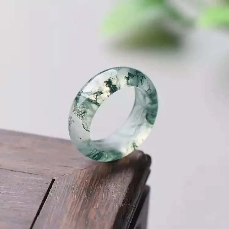 

Natural Water Grass Agate Ring Moss Agate Chalcedony Ring Lovers men women Rings natural stone real jade jewelry add certificate