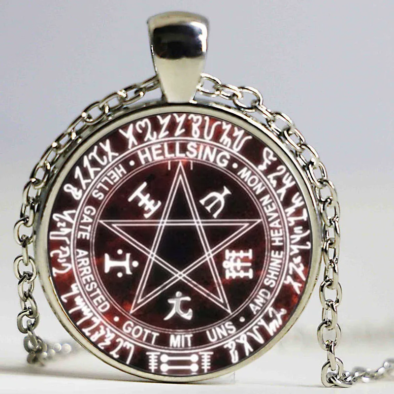 Дизайн Хеллсинг Алукард пентаграмма ожерелье стекло кабошон Хеллсинг пентаграмма заявление ожерелья с кулоном, оптом - Окраска металла: 2