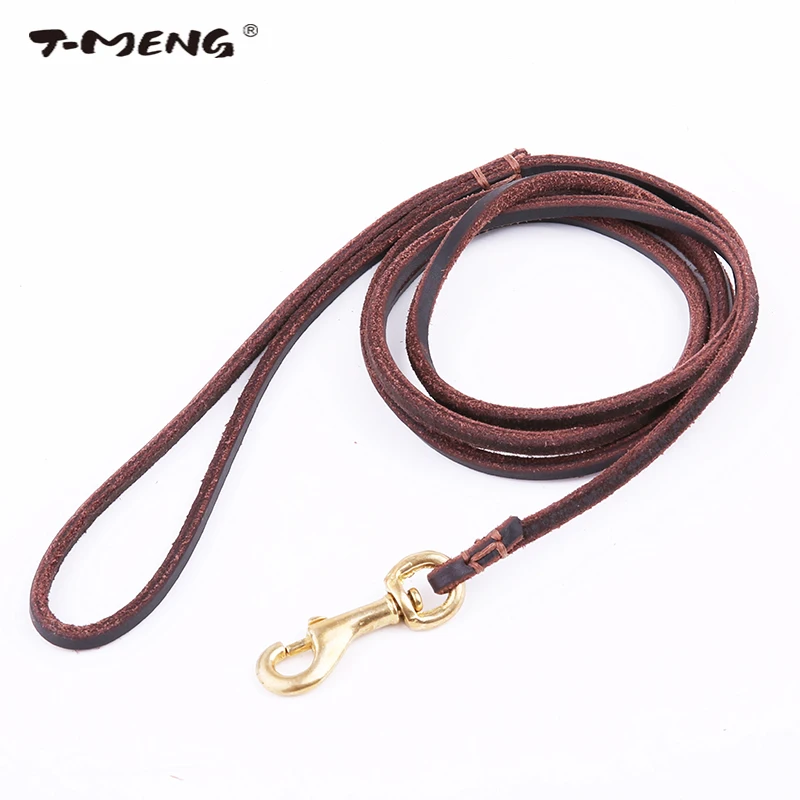

High Quality Genuine Leather Dog Leash For Small Medium Dogs Width 0.6cm First Layer Cowhide Copper Hook Durable Walking Leads