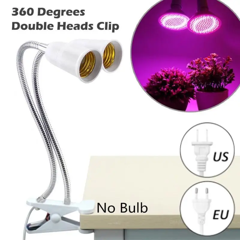 

E27 360 Degrees Light Grow Flower Light Lamp Flexible Degrees Holder Double Heads Clip Lamp Holder Socket Switch US EU Plug Z50