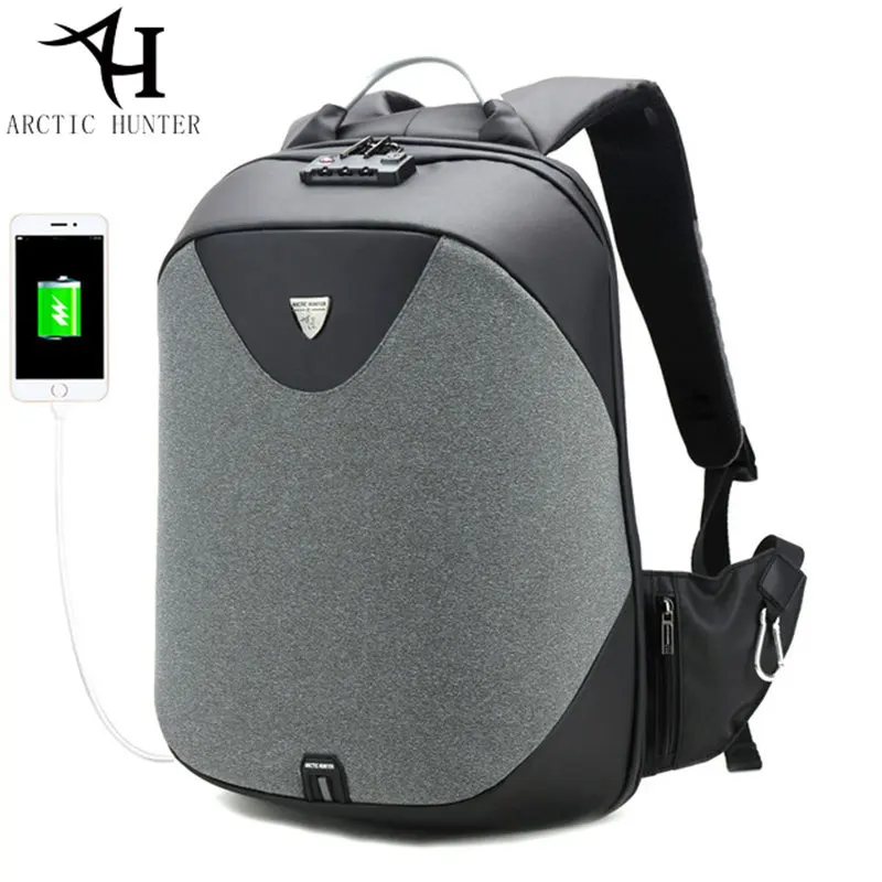 

2018 ARCTIC HUNTER anti theft men backpack USB charging Laptop bag Business Travel Casual Back pack bag Women mochilas