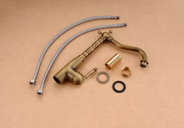 Antique Brass Single Handle Swivel Kitchen Bathroom Sink Basin Faucet Mixer Taps anf005