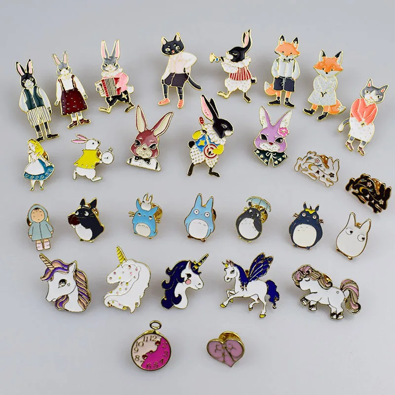 Pins and brooches Rabbit/Fox/Cat couple enamel pin Badges Hat Backpack Accessories Lovers jewelry Gift for lover | Украшения и