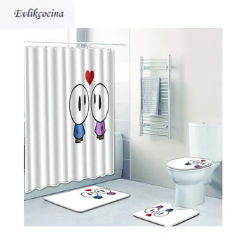 

Free Shipping 4pcs Two Cartoon Lovers Banyo Paspas Bathroom Carpet Toilet Bath Mat Set Nonslip Tapis Salle De Bain Alfombra Bano