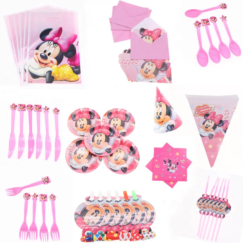 

Minnie 6pcs/lot Cartoon Theme Cup Plate Disposable tableware birthday Wedding Christmas decoration Party supplies for home