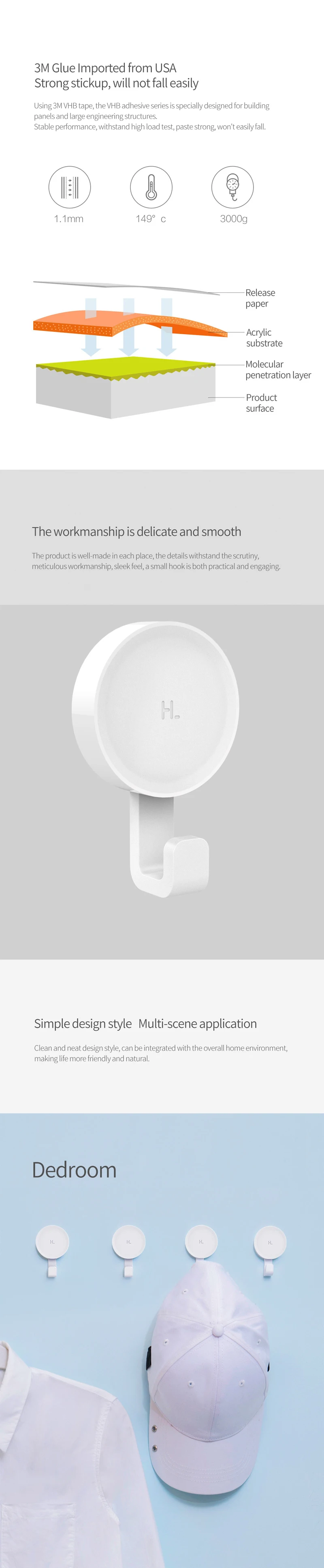 Xiaomi smart Mihome Happy Life белый крючок 6 шт. подходит для ванной спальни кухни стены 3 кг Максимальная нагрузка для xiaomi life