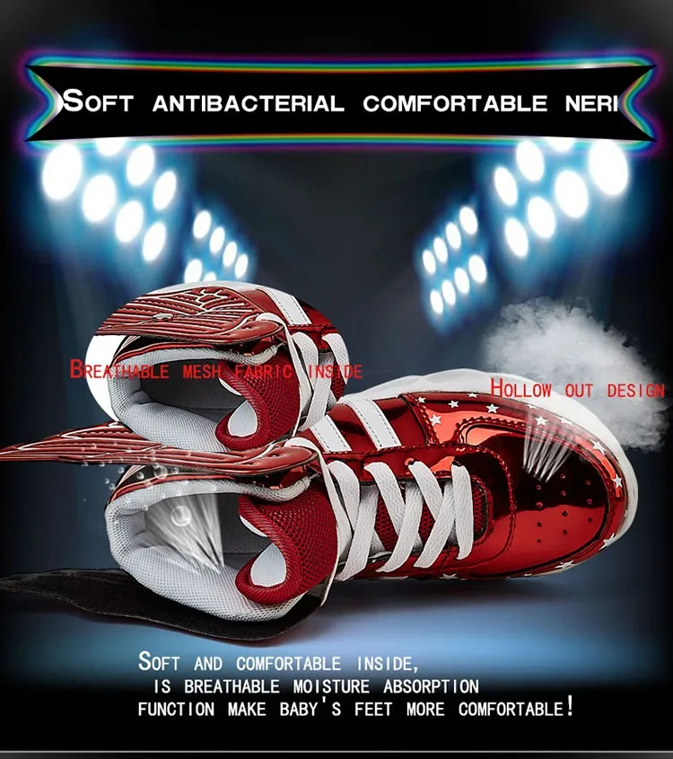 Meninas de Carregamento Crianças Sapatos Luminosa Meninos Usb Esporte Casuais Asa Brilhantes Tênis Luz Led 12 meninas de carregamento usb esporte sapatos casuais
