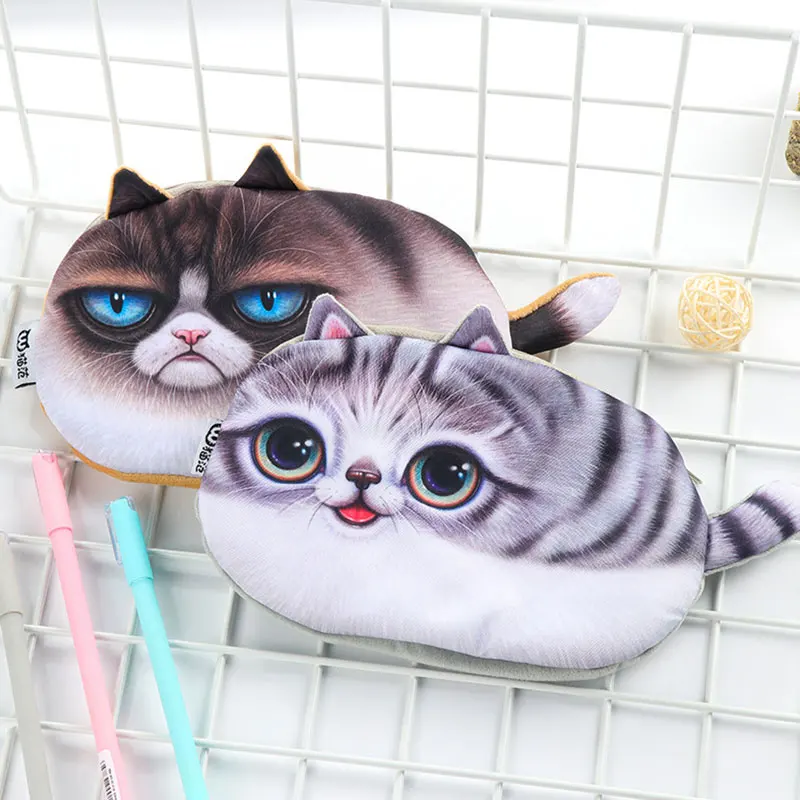 

Yesello Japan and South Korea Imitation Cat Face Pencil Bag Students Lovely Female Creative Cat Kitten Coin Purse