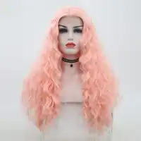 Charisma Deep Wave Synthetic Lace ด้านหน้า Wigs สีชมพู Glueless ความหนาแน่น 150% ทนความร้อน Wigs สำหรับผู้หญิงสีดำ